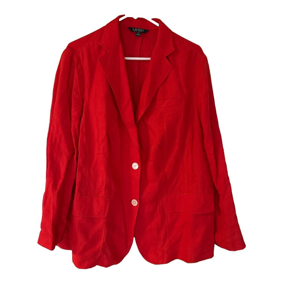 Lauren Ralph Lauren Blazer Womens 14W Sport Coat Linen Red Orange Jacket Suit